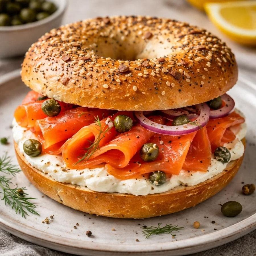 Bagel with Lox and Cream Cheese in New York City